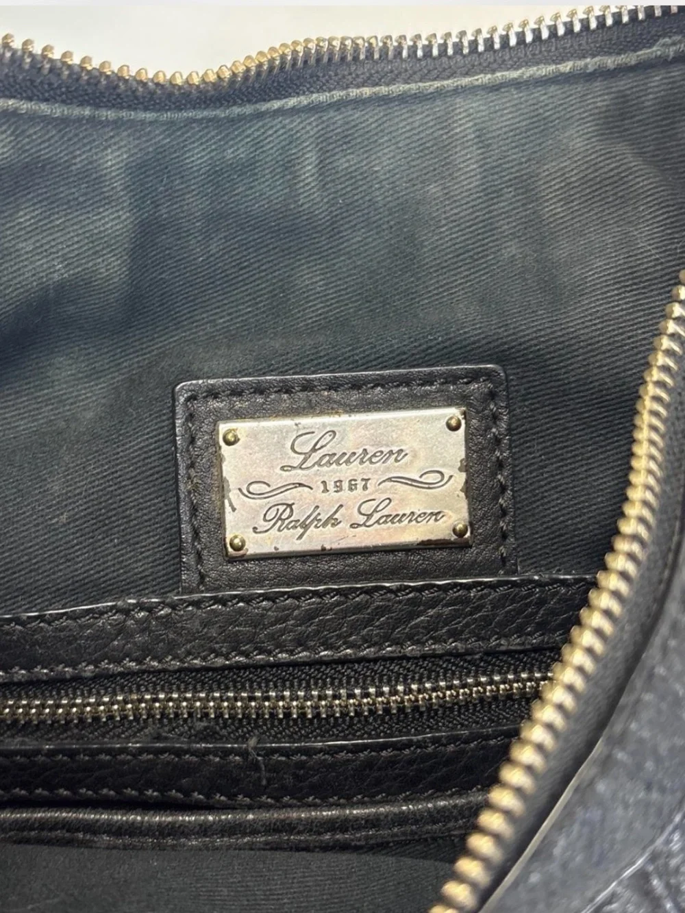 Y2K Lauren Ralph Lauren black pebbled leather hobo bag with silver hardware